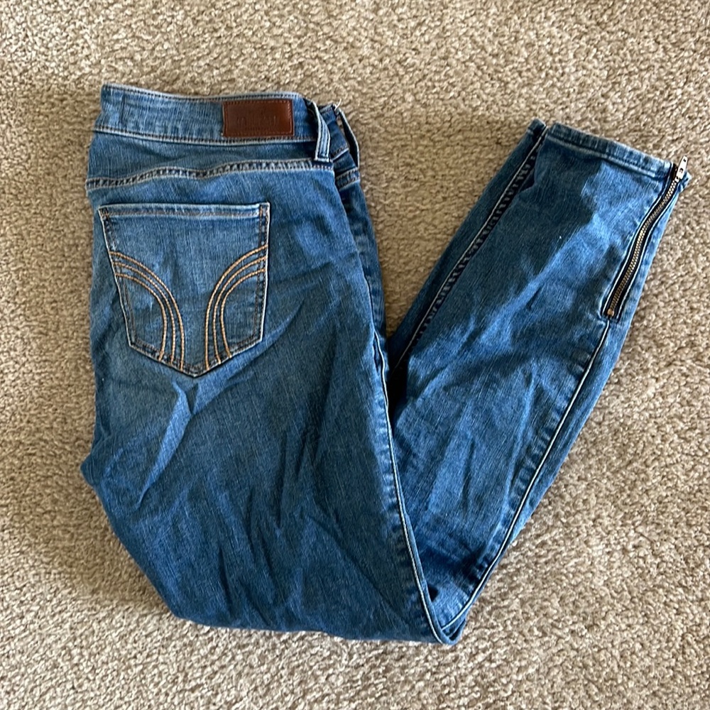 Hollister Blue Skinny Jeans With Zippers Ripped Jeans Low Rise Skinny